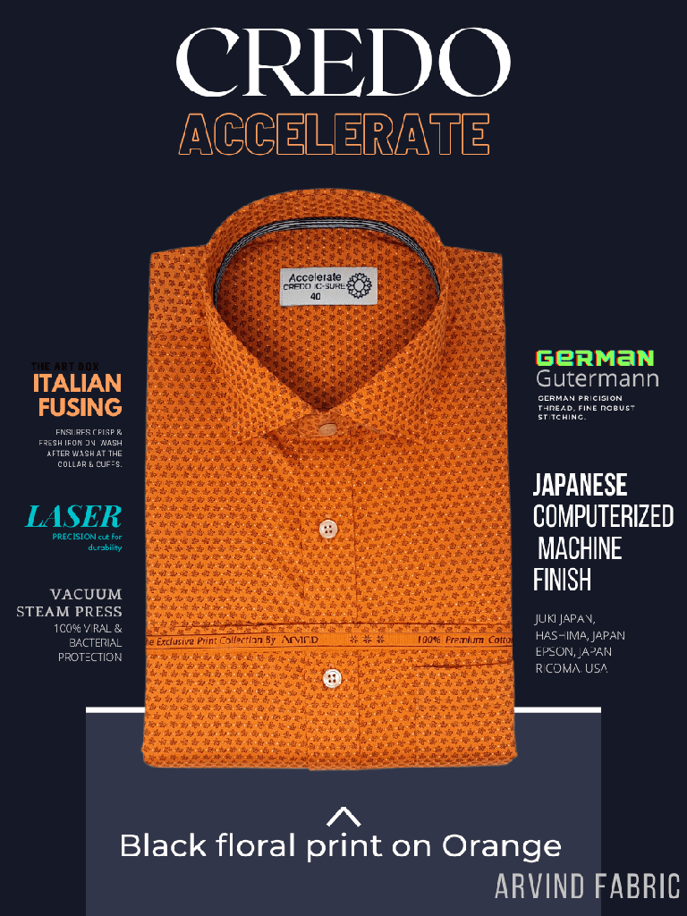 Arvind Fabric Black Floral Print On Orange_1.jpg