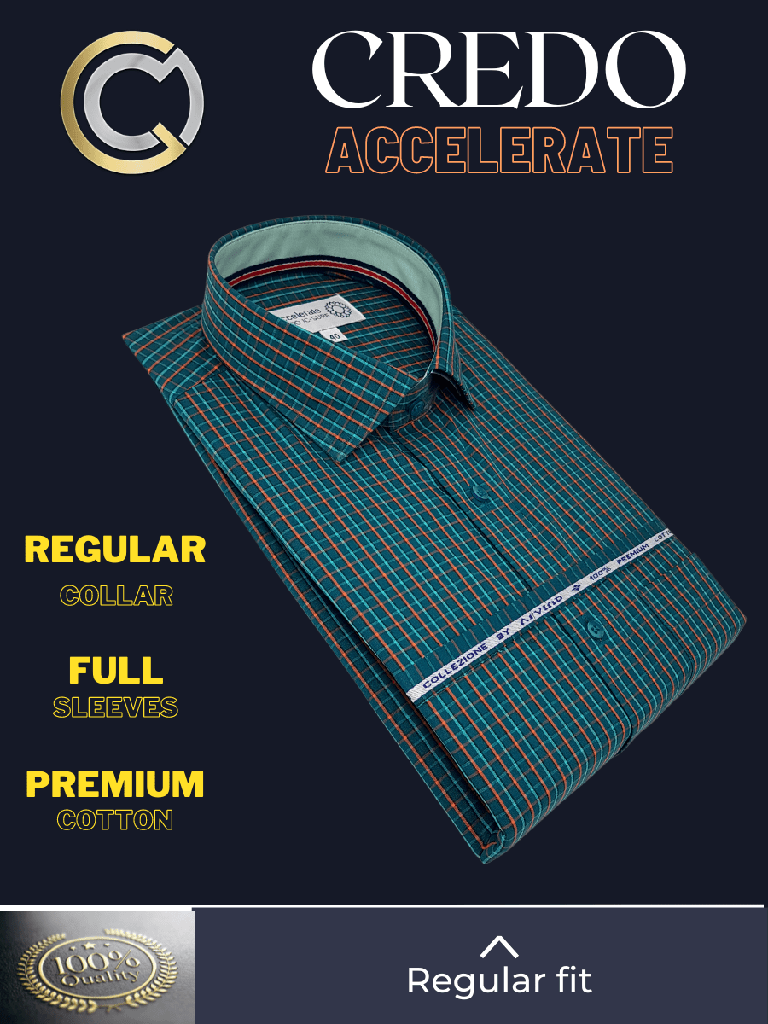 Arvind Fabric Orange Check, Green Formal Shirt_2.jpg