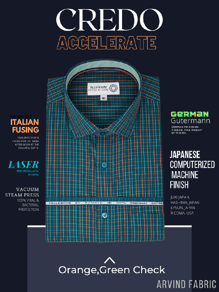 Arvind Fabric Orange Check, Green Formal Shirt_1.jpg