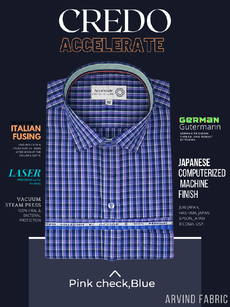 Arvind Fabric Pink Check on Blue Formal Shirt_1.jpg