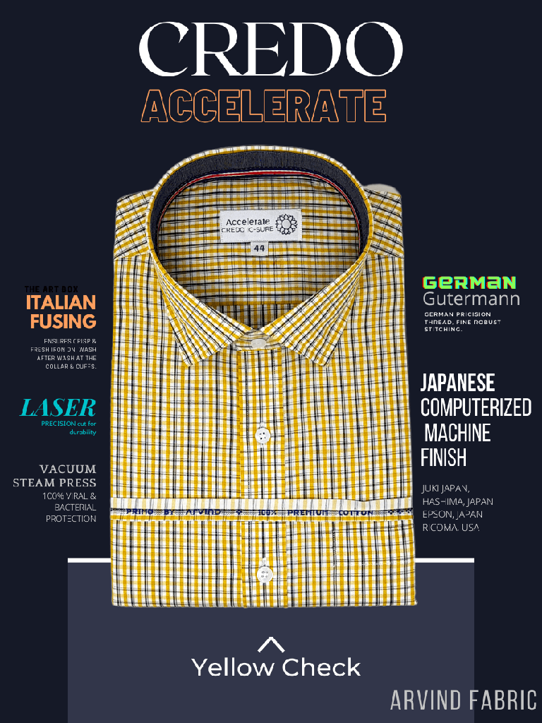 Arvind Fabric Yellow Check Formal Shirt_1.jpg