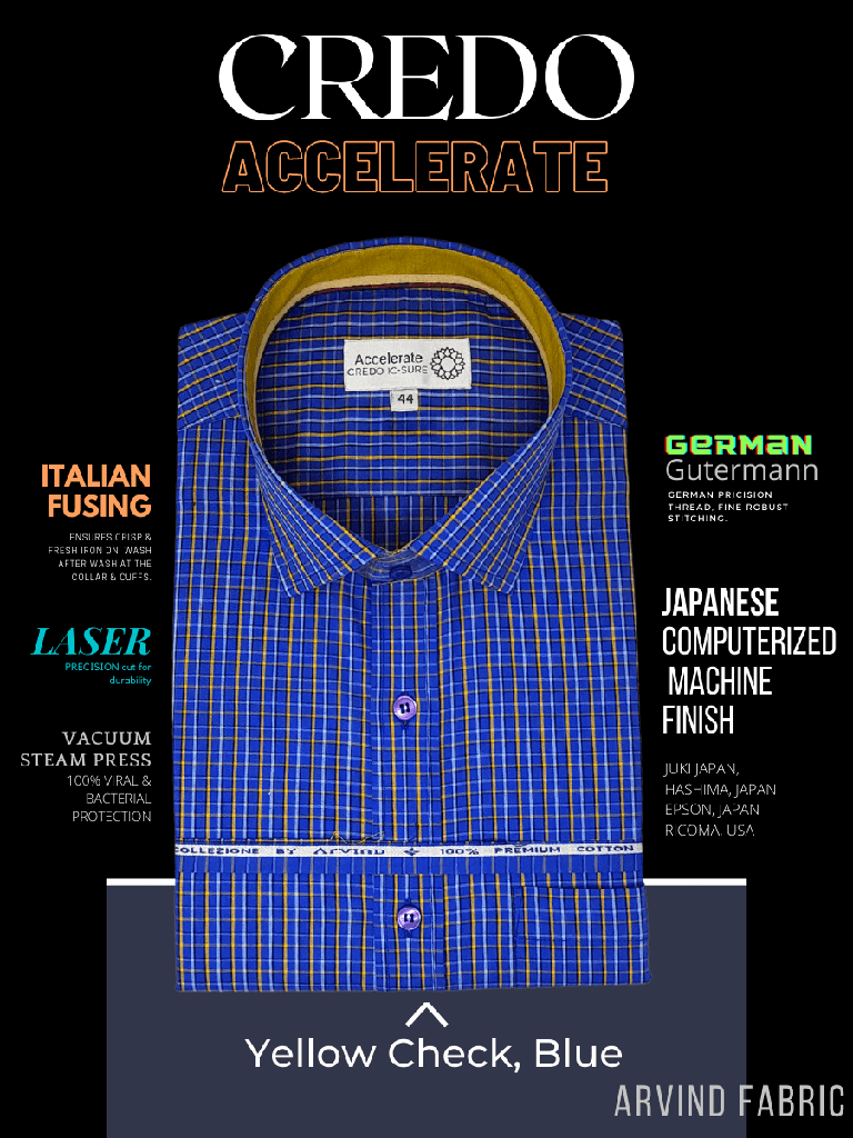 Arvind Fabric Yellow Check on Blue Formal Shirt(375)_1.jpg