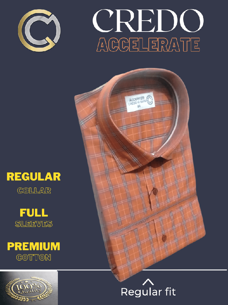 Blue checked orange colour full sleeves formal shirt_2.jpg
