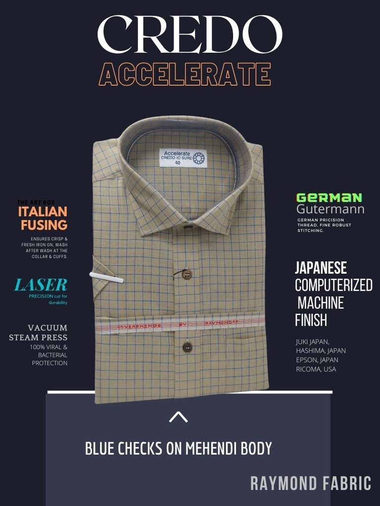 Blue checks on mehendi green Raymond shirt(884)_1.jpg