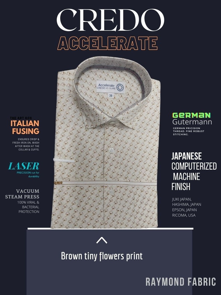 Brown tiny floral print on white Raymond shirt(891)_1.jpg