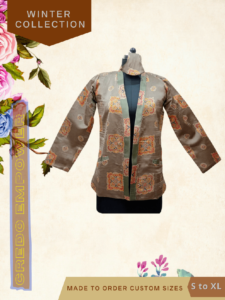 CREDO Gold Printed Brown Tailored Jacket_1.jpg