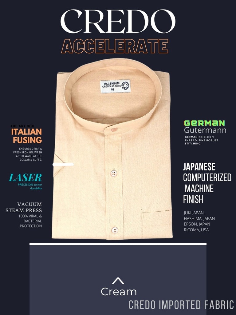 CREDO Imported tap collar cream half Shirt(695)A_1.jpg