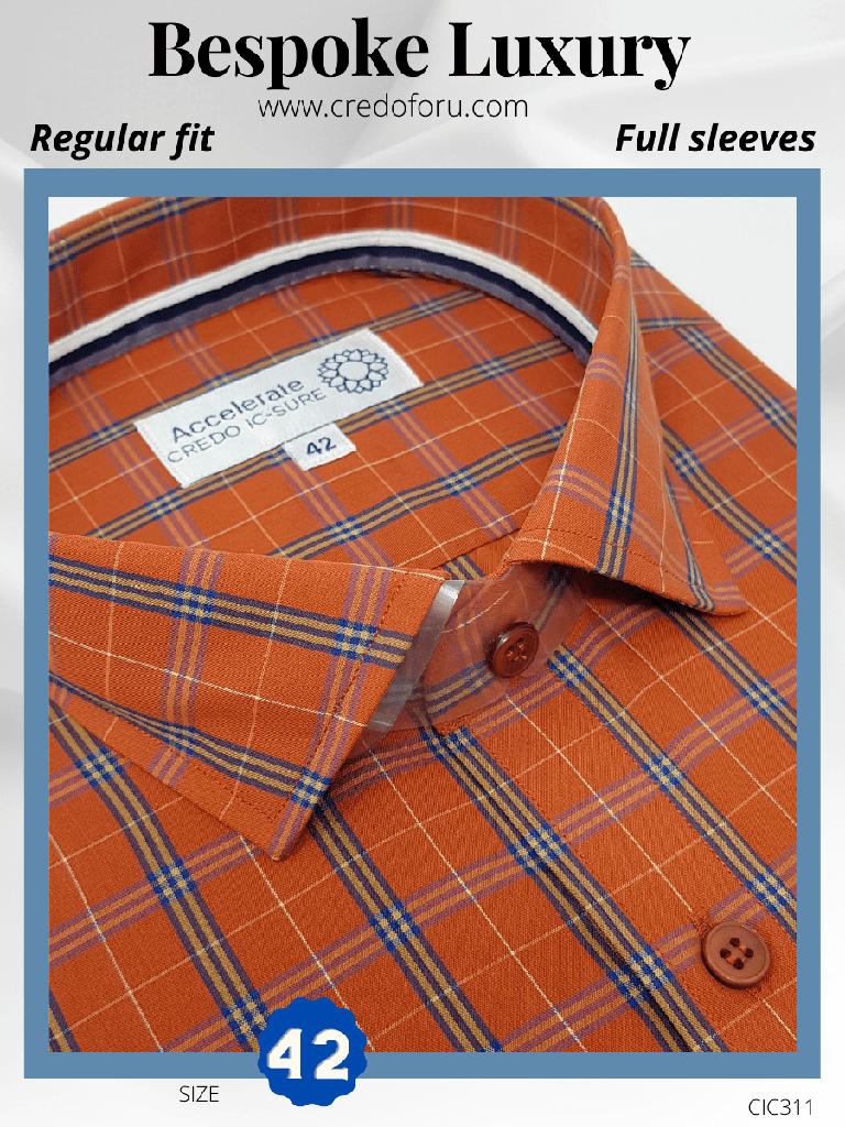 Siyaram Fabric Blue check On Orange