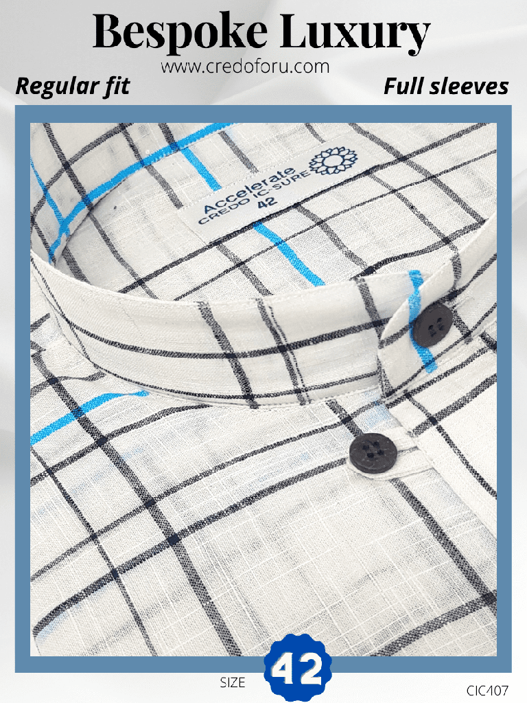 [black-check-on-white-full-sleeves-kurta-42] Black Check on White Full Sleeves Kurta