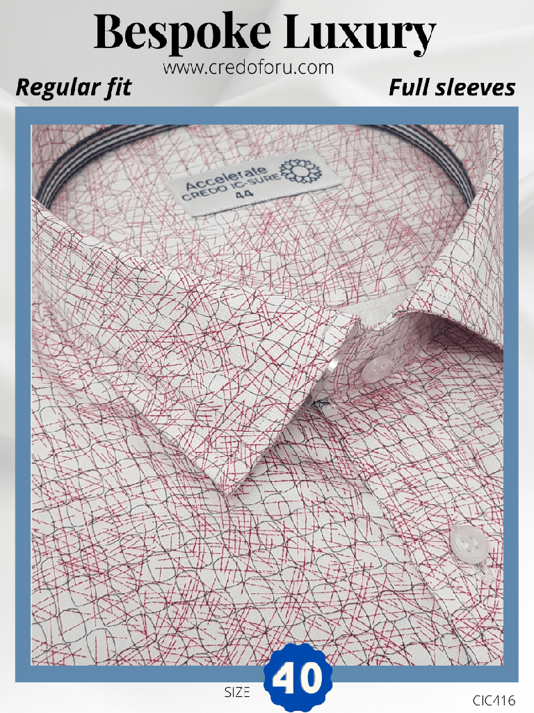 [arvind-fabric-red-print-on-white-formal-shirt-44] Arvind Fabric Red Print on White Formal Shirt