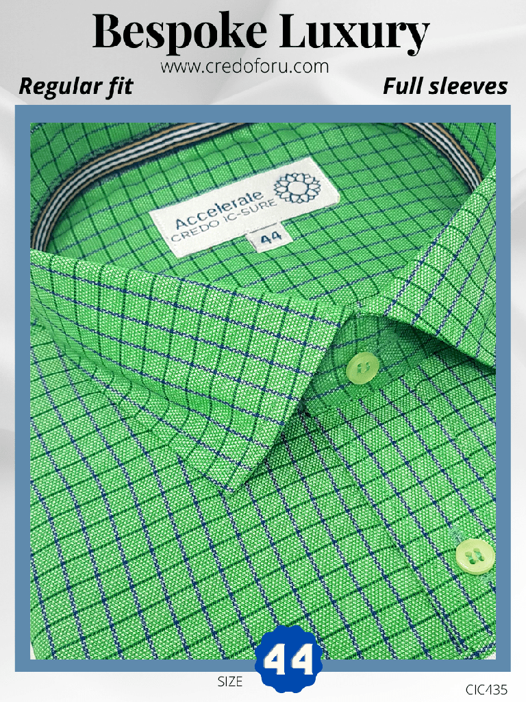 Siyaram Fabric Blue Check on Green Formal Shirt(435)