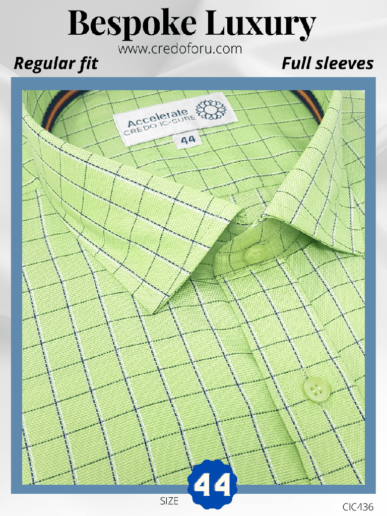 Siyaram Fabric Blue Check on Light Green Formal Shirt