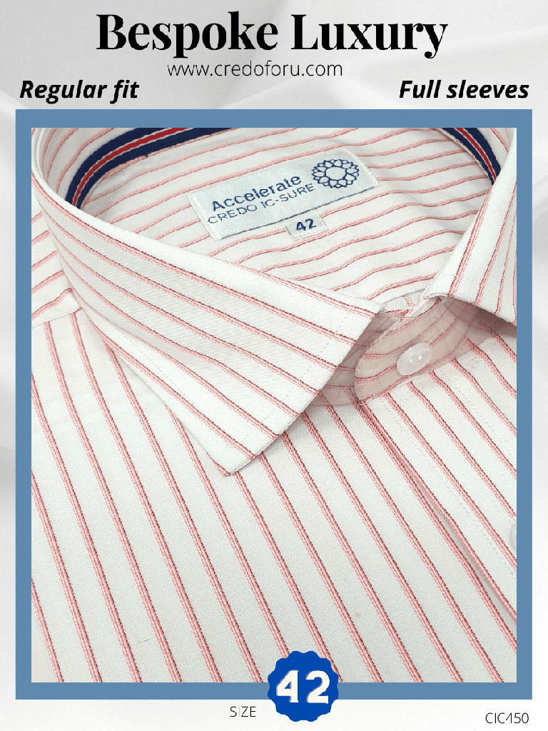 [red-stripe-on-white-full-sleeve-formal-shirt-42] Red Stripe on White Full Sleeve Formal Shirt