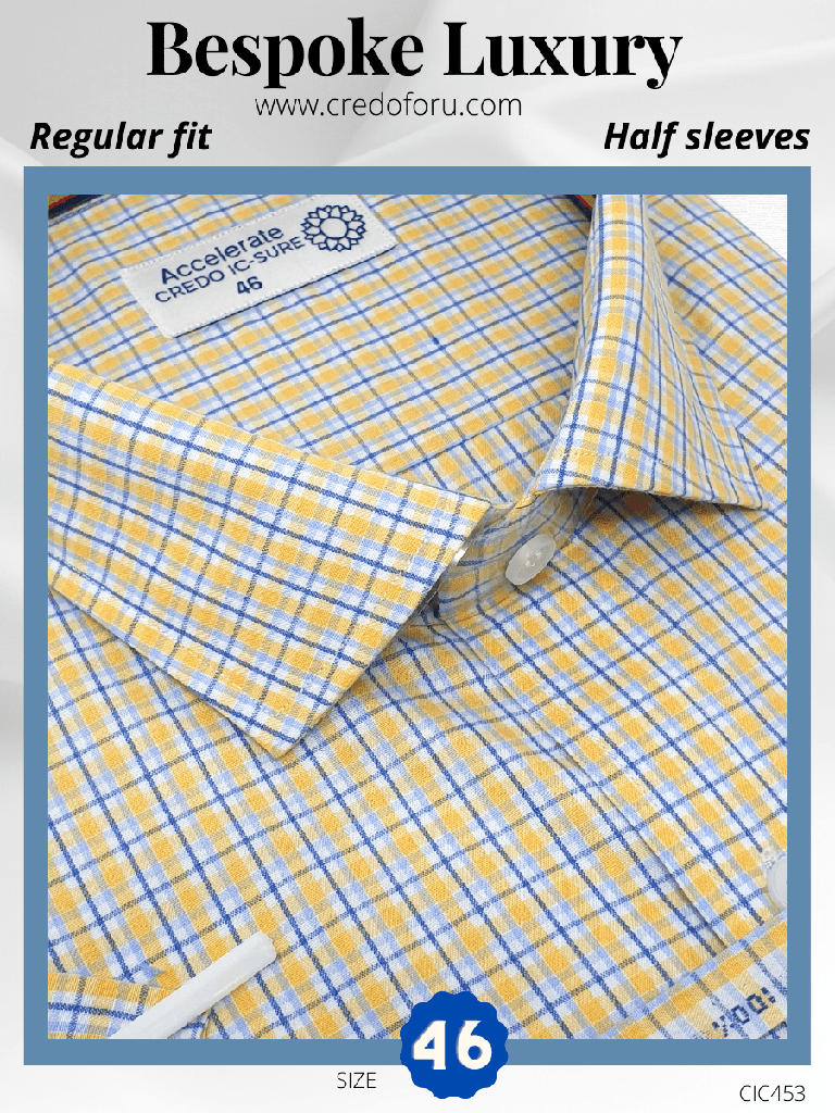 [mufti-fabric-blue-&amp;-yellow-check-formal-shirt-46] Mufti Fabric Blue &amp; Yellow Check Formal Shirt