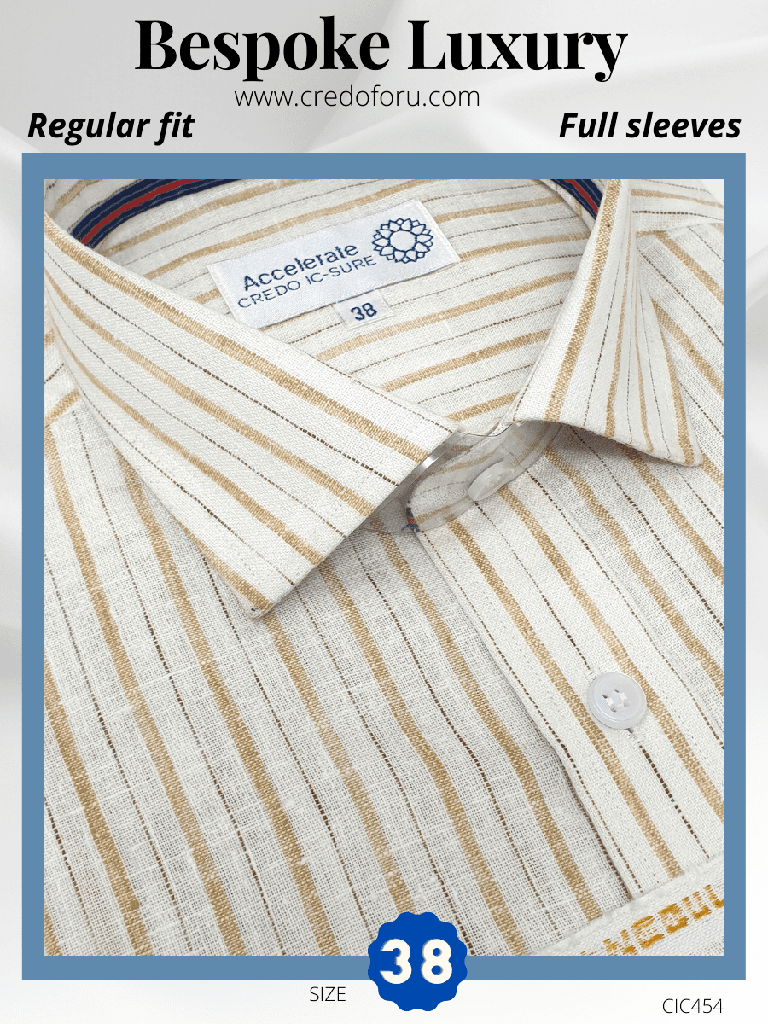 Graviera Fabric Beige Stripe on White Full Sleeves Formal Shirt