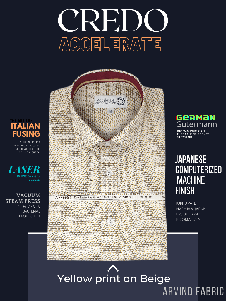 [arvind-fabric-yellow-beige-formal-shirt-38] Arvind Fabric Yellow Beige Formal Shirt