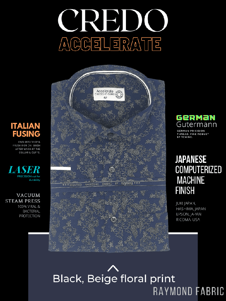 Raymond Fabric Black Beige Floral Print Formal Shirt