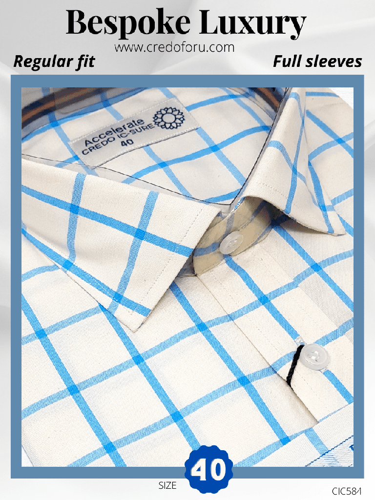 [cic584] Raymond Fabric Sky blue Check on White Full Sleeve Formal Shirt(584)