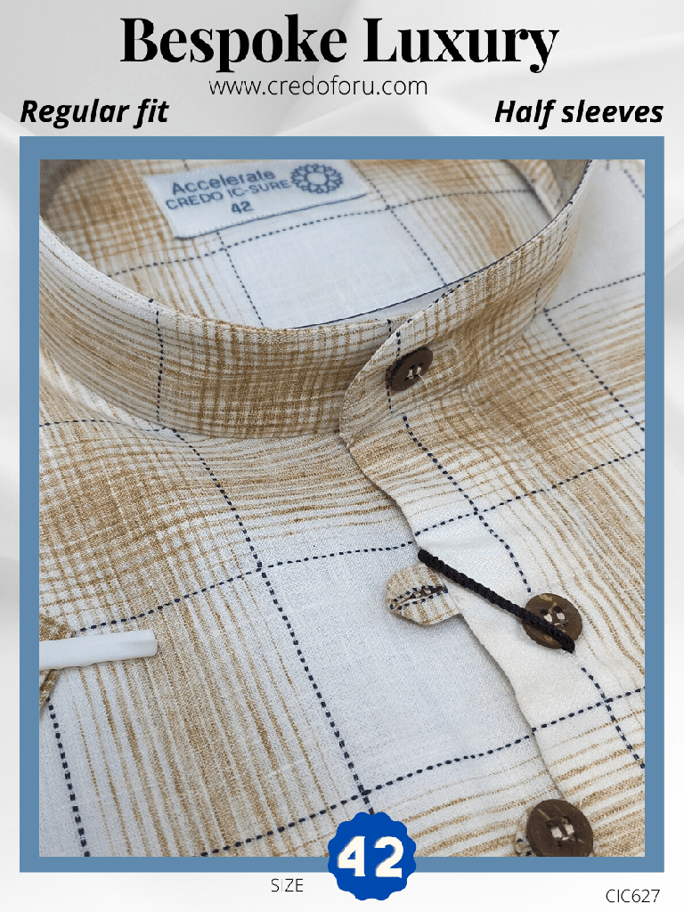 Credo Imported fabric half sleeves Black Brown Check White Kurta(627)