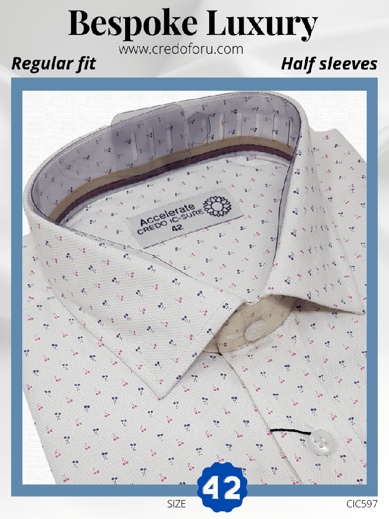 Raymond Pink And Purple Print On white Half Sleeve Shirt(597)