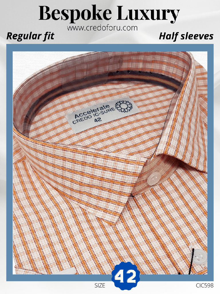 Raymond Fabric Orange And Maroon Check Half Sleeve Shirt(598)