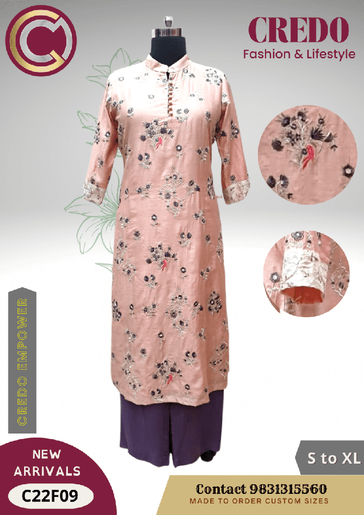 [salmon-kurti-with-plazo-set-salmon-1] Salmon Kurti with plazo set