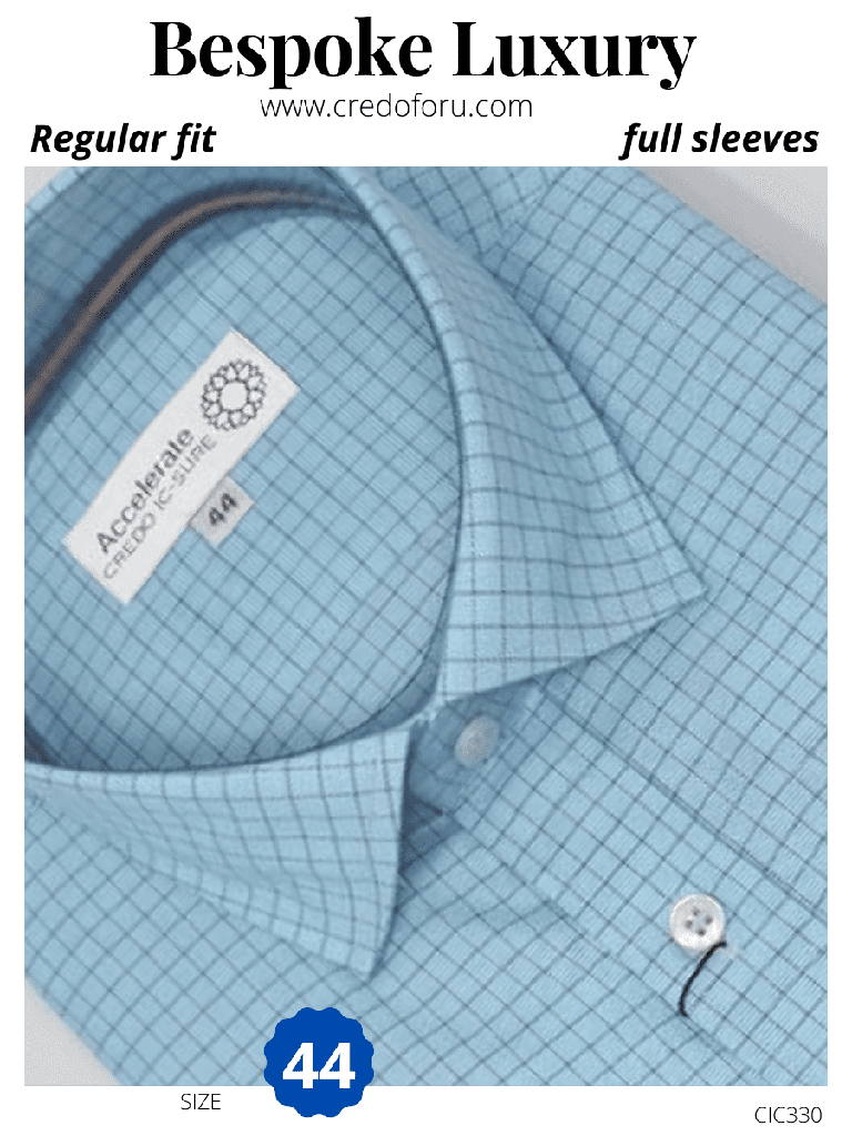 sky ,black checked full sleeves formal shirt