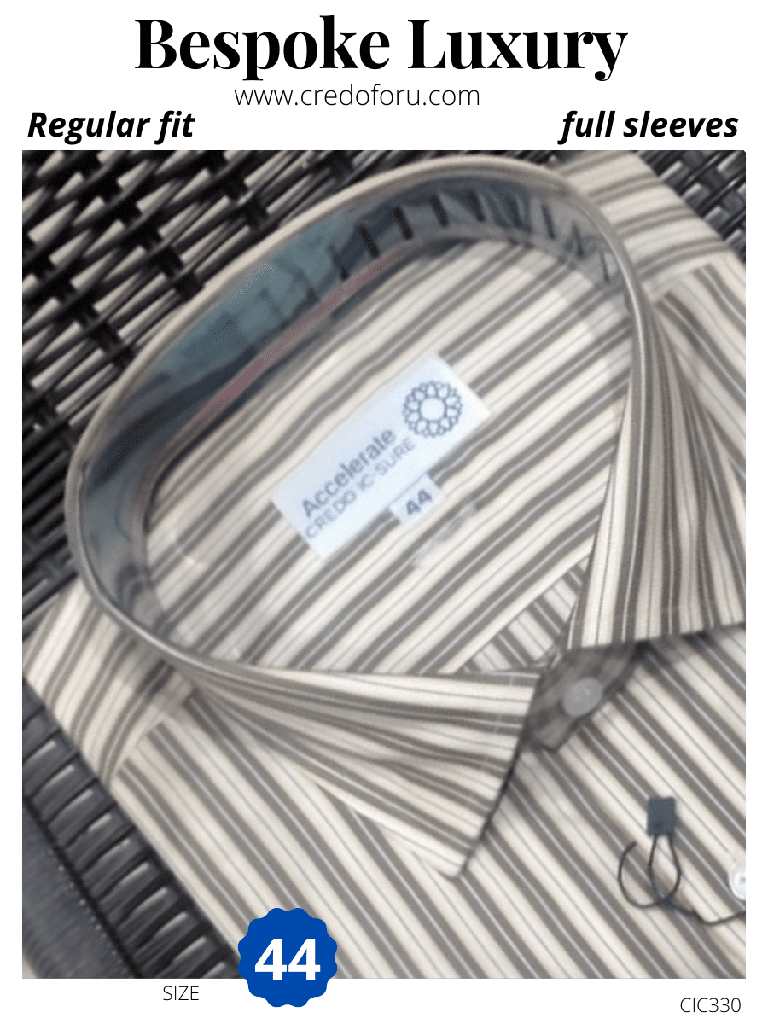 Dark gray striped full sleeves formal shirt