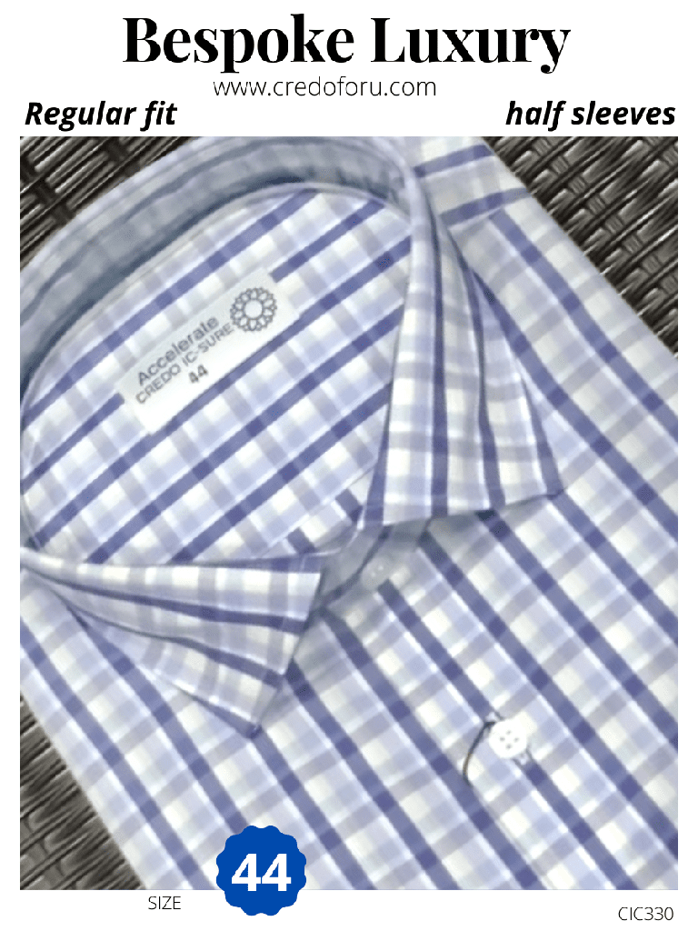 Men blue checked half sleeves formal shirt