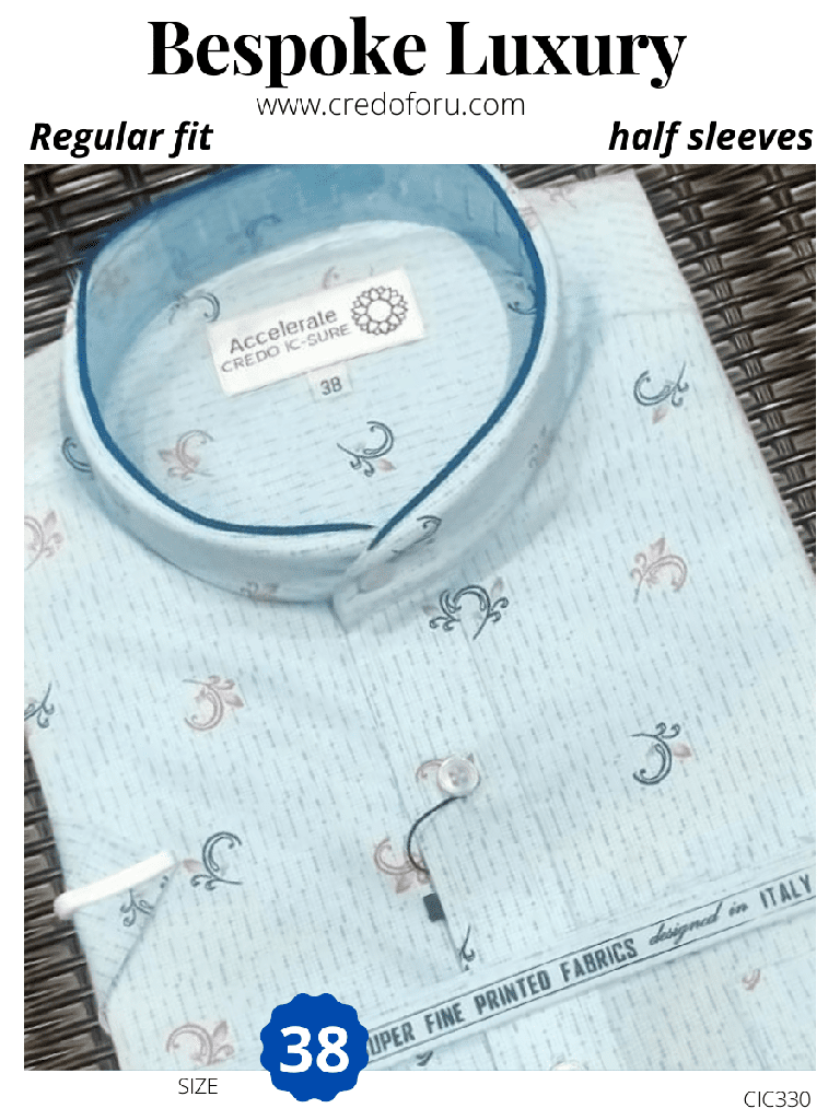 Men light sky printed half sleeves shirt