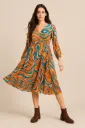 WOMEN'S MULTICOLOR SHORT SLEEVES AND LONG DRESS WITH V-NECKLINE