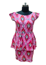 women's pink Cotton printed peplum dress