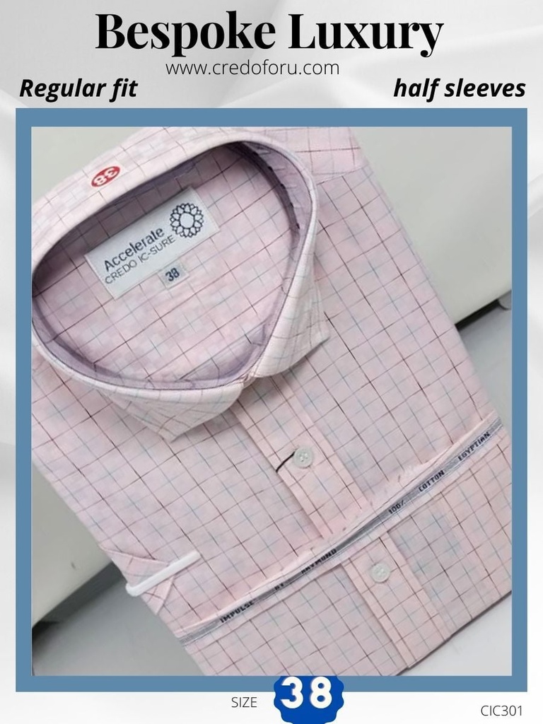 light pink black checked half sleeves formal shirt