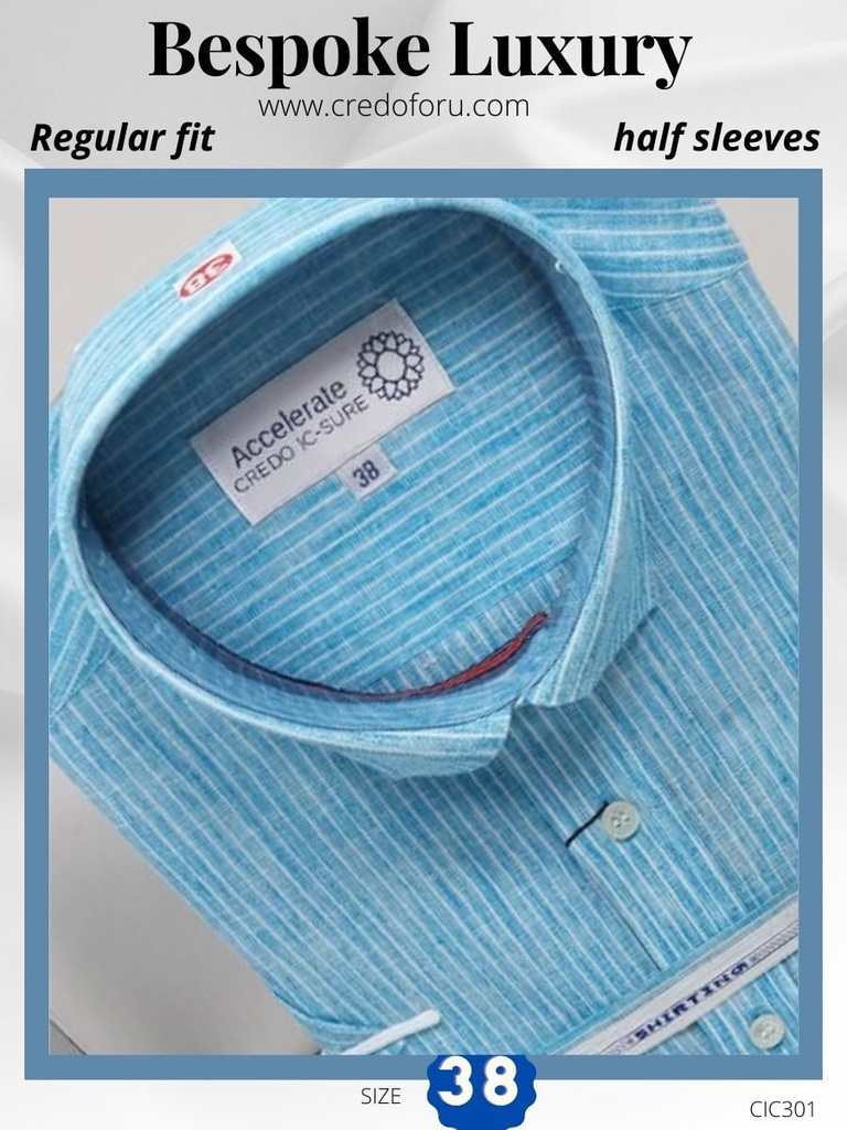 men light sky white striped half sleeves formal shirt