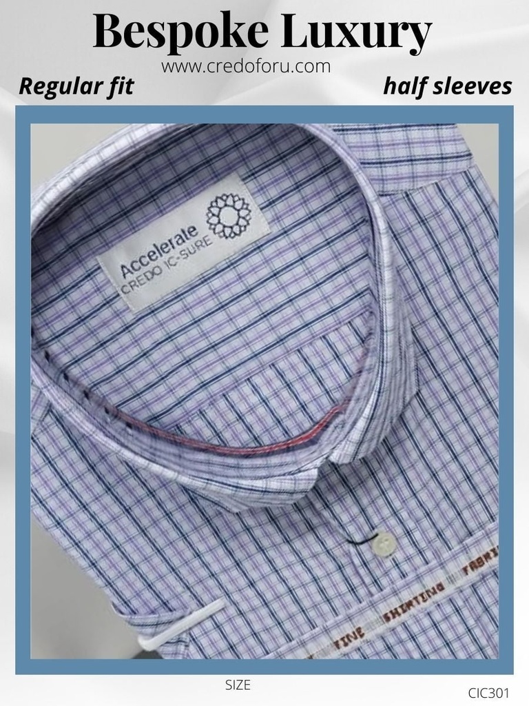 men half sleeves gray color blue checked formal shirt