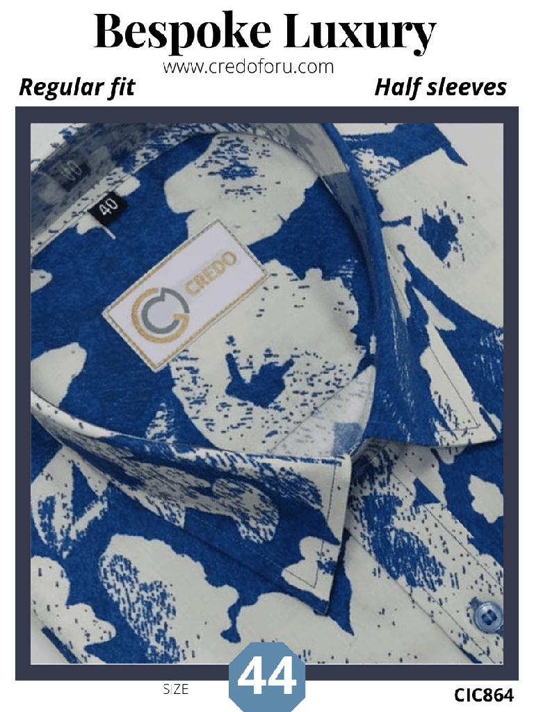 Royal blue and white floral printed shirt(864)