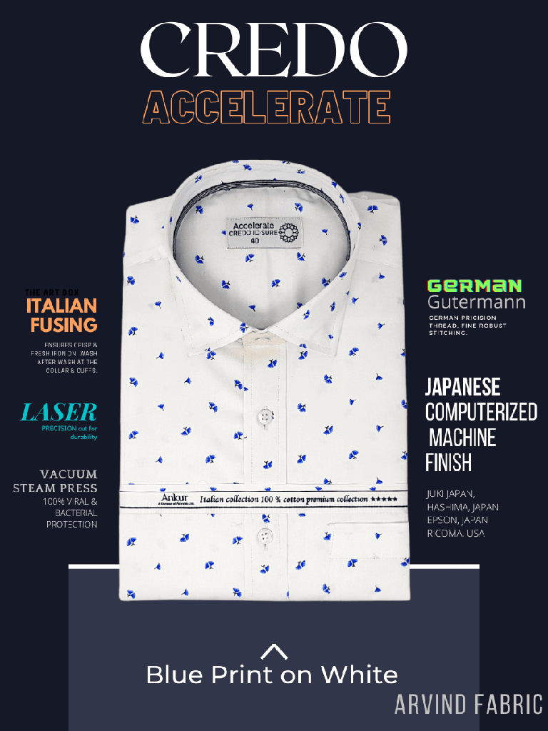 Arvind Fabric White Printed Formal Shirt