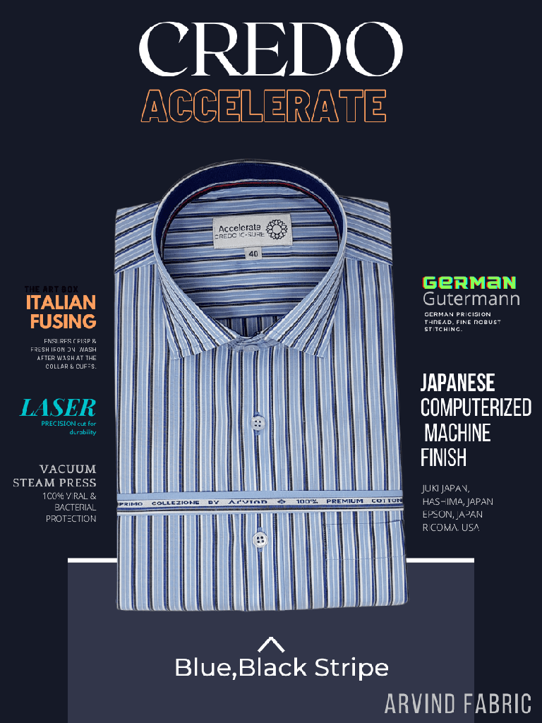 [arvind-fabric-blue-black-stripe-formal-shirt-44] Arvind Fabric Blue Black Stripe Formal Shirt