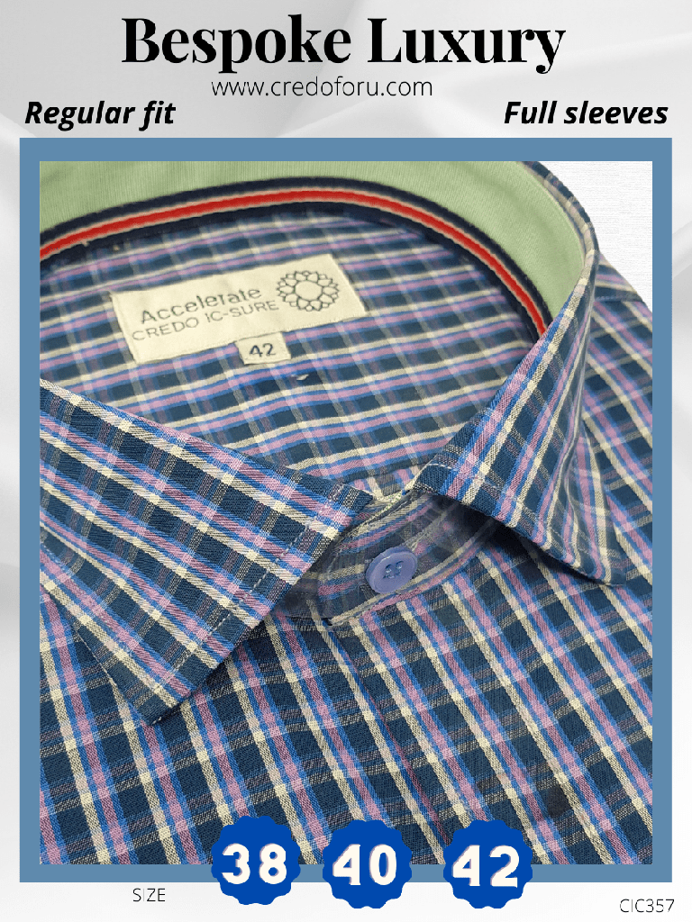 [arvind-fabric-pink-check-on-blue-formal-shirt-42] Arvind Fabric Pink Check on Blue Formal Shirt