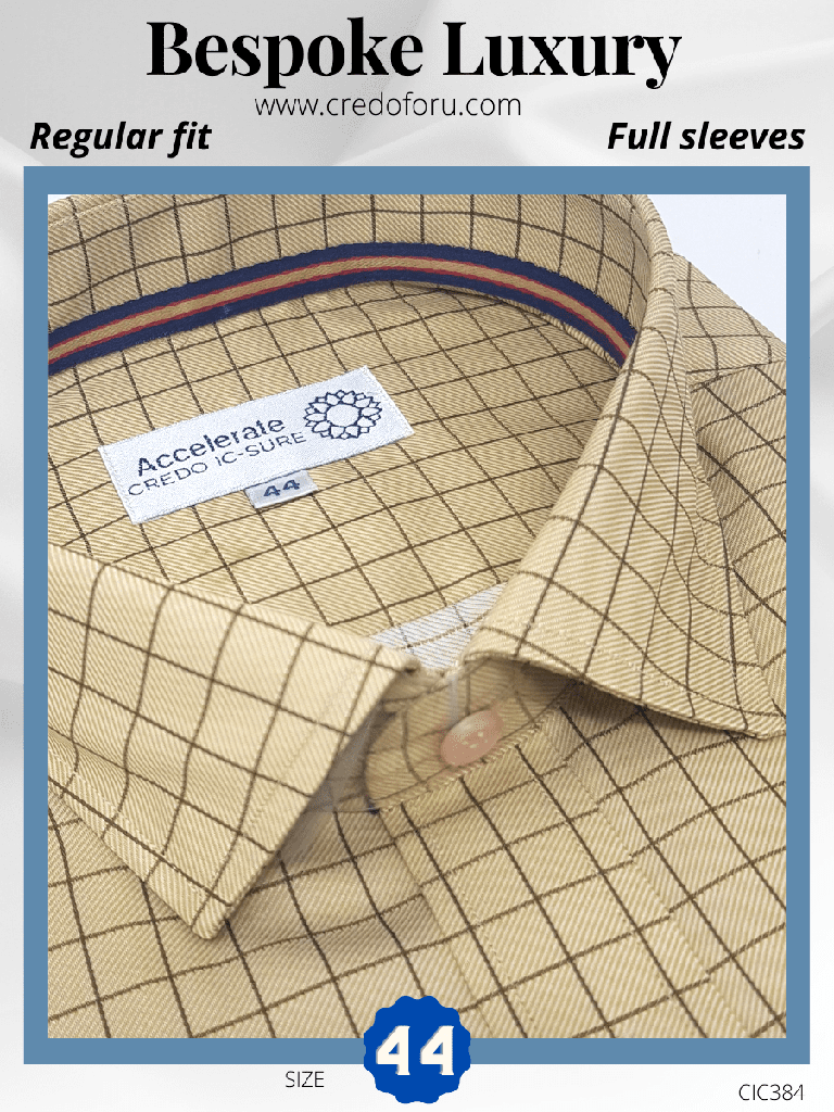 [siyaram-fabric-brown-check-on-beige-formal-shirt-44] Siyaram Fabric Brown Check on Beige Formal Shirt