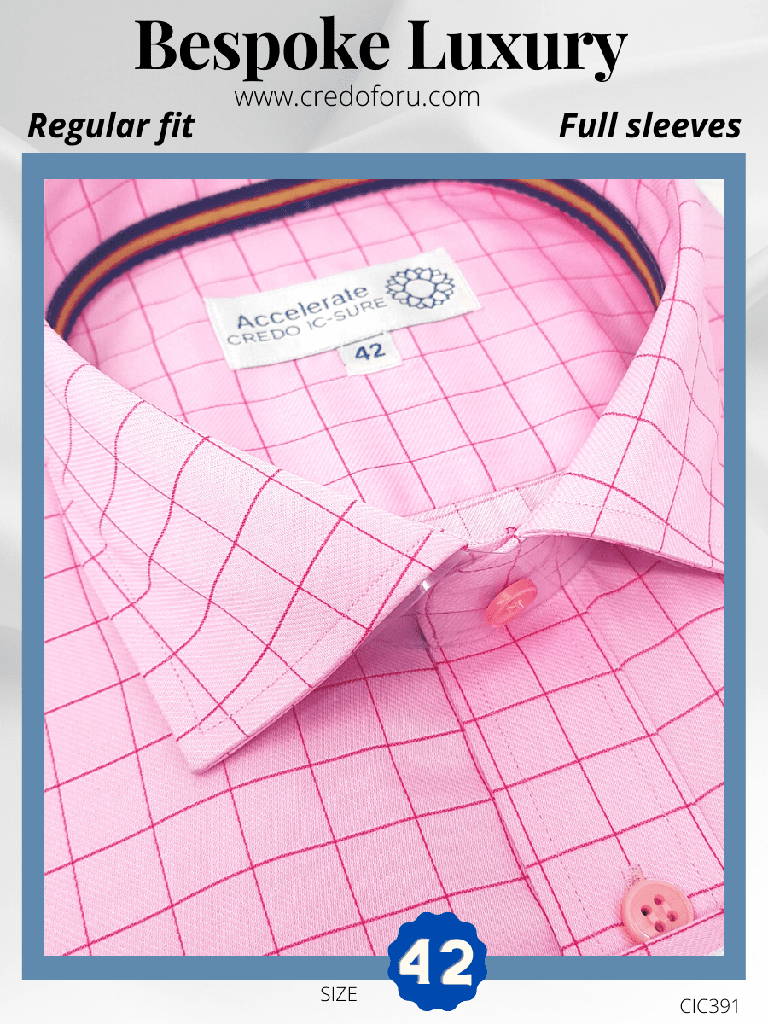 Siyaram Fabric Red Check on Pink Formal Shirt(391)