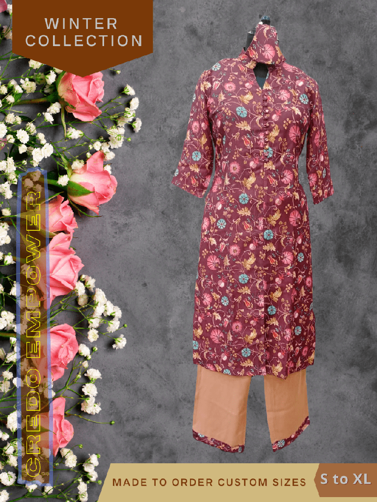 CREDO Beige Pashmina Kurti Set