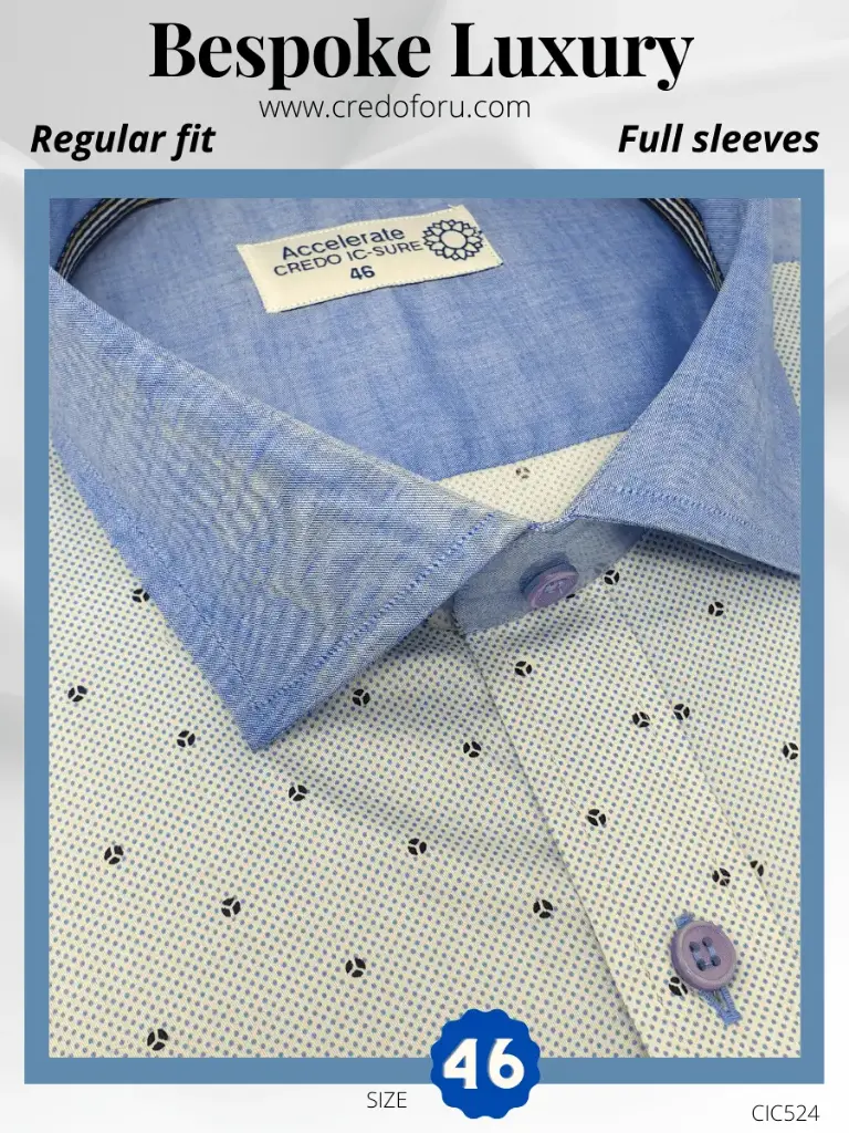 Blue & White Printed Full Sleeve Formal Shirt(524)