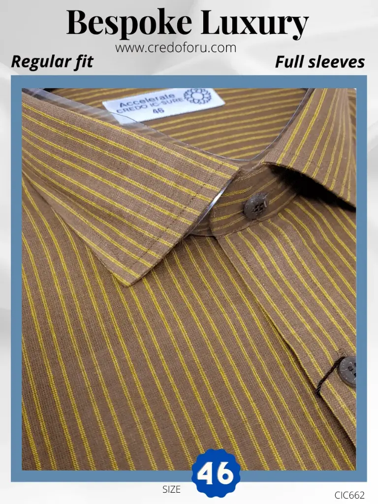 Credo Imported Yellow Stripe On Brown full Sleeve Shirt(662)