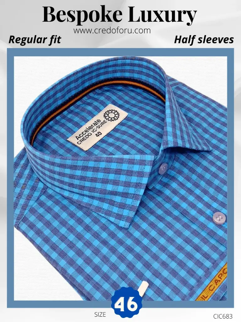 Raymond Fabric Blue Sky Blue Check Half Sleeve Shirt(683)