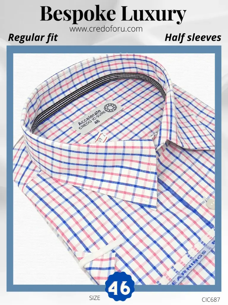 Raymond Fabric Blue Pink Check Half Sleeve Shirt(687)