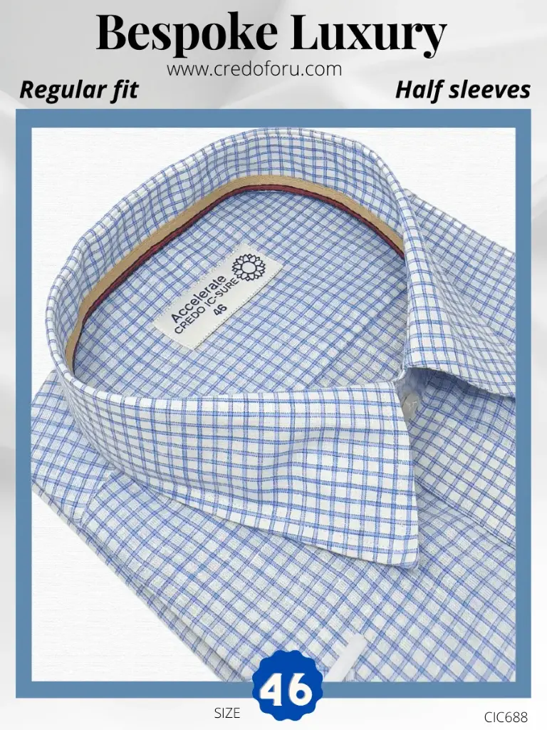 Credo Imported Fabric Blue White Check Half Sleeve(688)