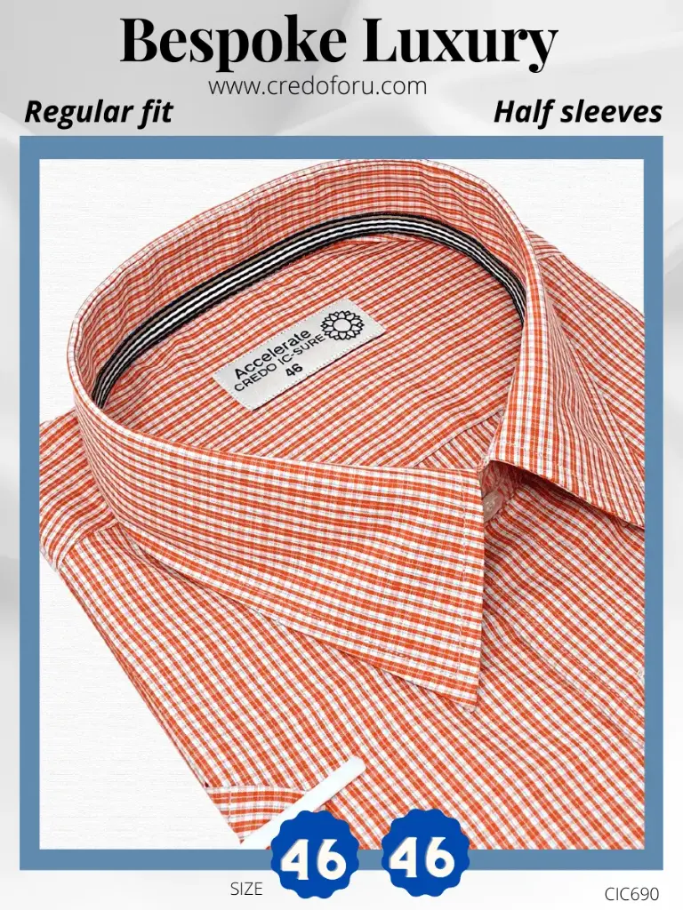 [credo-imported-orange-white-check-half-sleeve-shirt690-46-1] Credo Imported Orange White Check Half Sleeve Shirt(690)