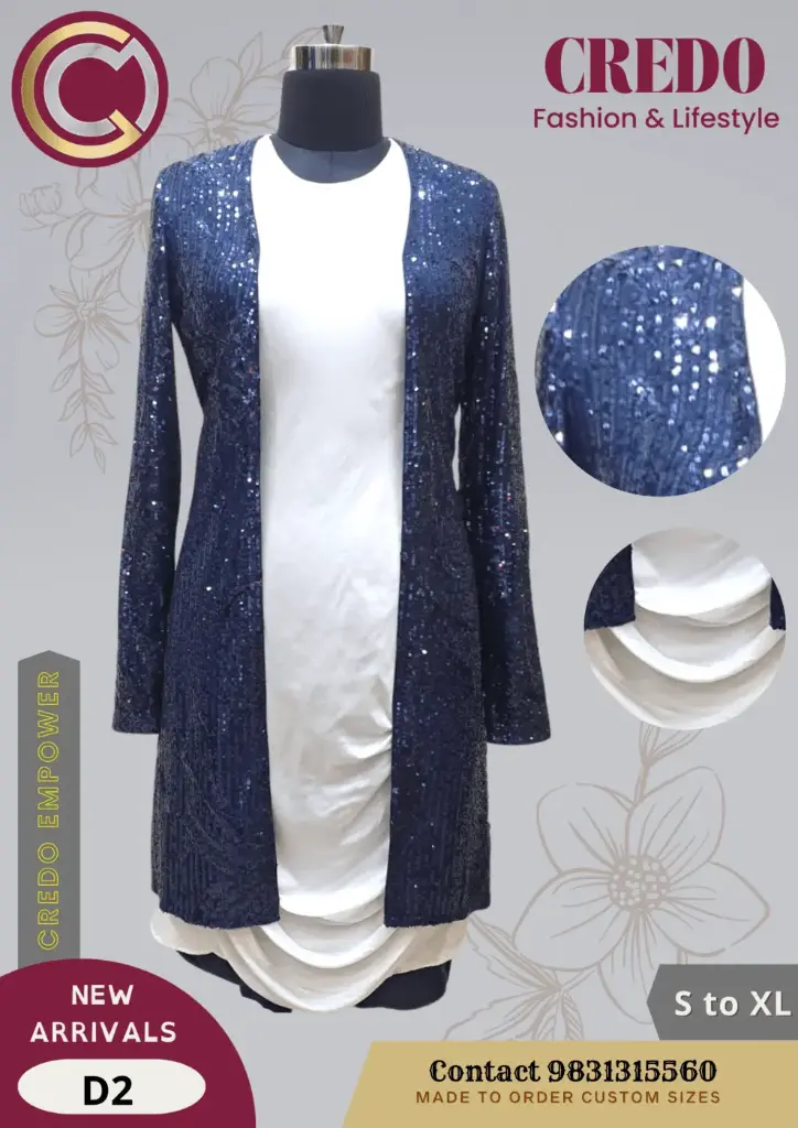 Dress with blue sequins jacket