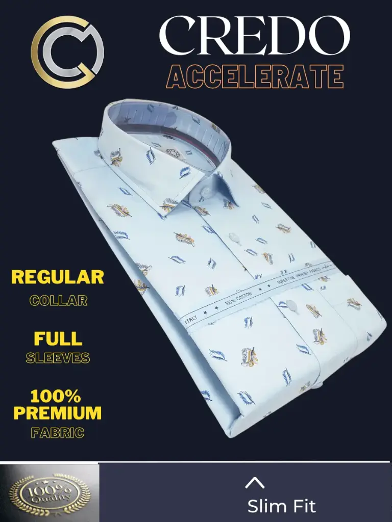 Italian Fabric Sky Blue Printed Formal Shirt(46)